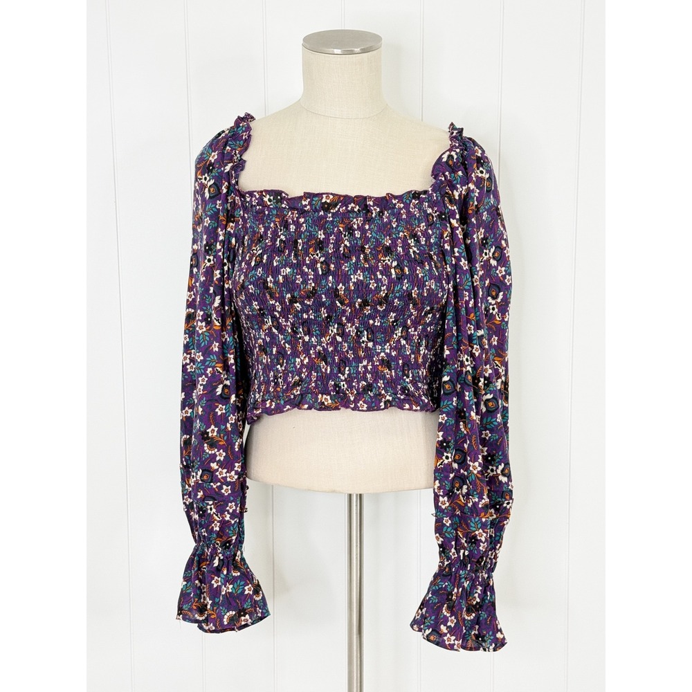 Band of the Bee Floral Smocked Crop Top NWT Women Size S Purple Boho‎ Blouse
